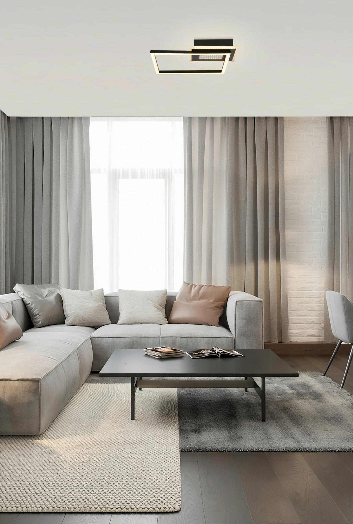 DECKENLEUCHTE Quadrate 36/6 cm  - Chromfarben/Schwarz, Design, Kunststoff/Metall (36/6cm)