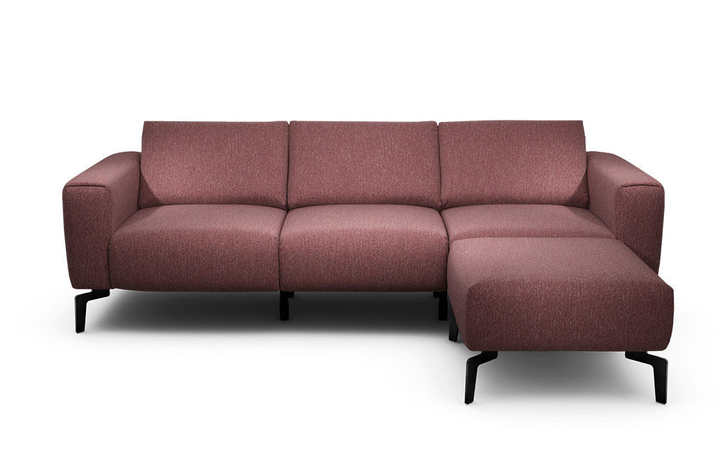 Dreisitzer inkl. Hocker Chenille Rot  - Rot/Schwarz, Design, Textil/Metall (250/86/86-94cm) - SENSOO