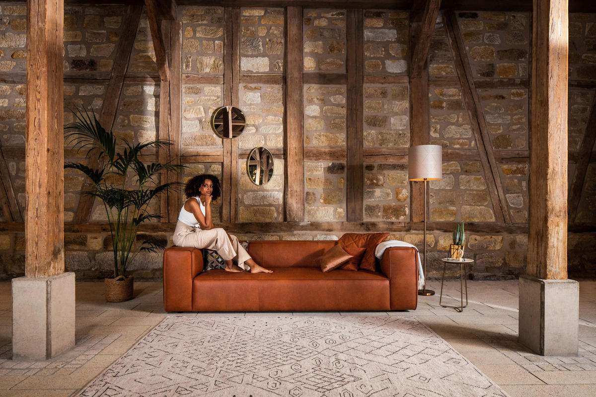 3-SITZER-SOFA in Echtleder Cognac  - Cognac/Schwarz, Modern, Leder/Kunststoff (260/66/104cm) - W.Schillig