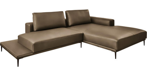 ECKSOFA  in Echtleder Cappuccino  304/201 cm  - Schwarz/Cappuccino, Design, Leder/Metall (304/201cm) - Belluti