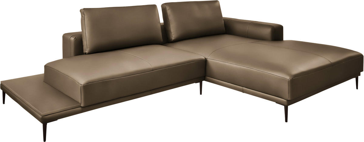 ECKSOFA  in Echtleder Cappuccino  304/201 cm  - Schwarz/Cappuccino, Design, Leder/Metall (304/201cm) - Belluti