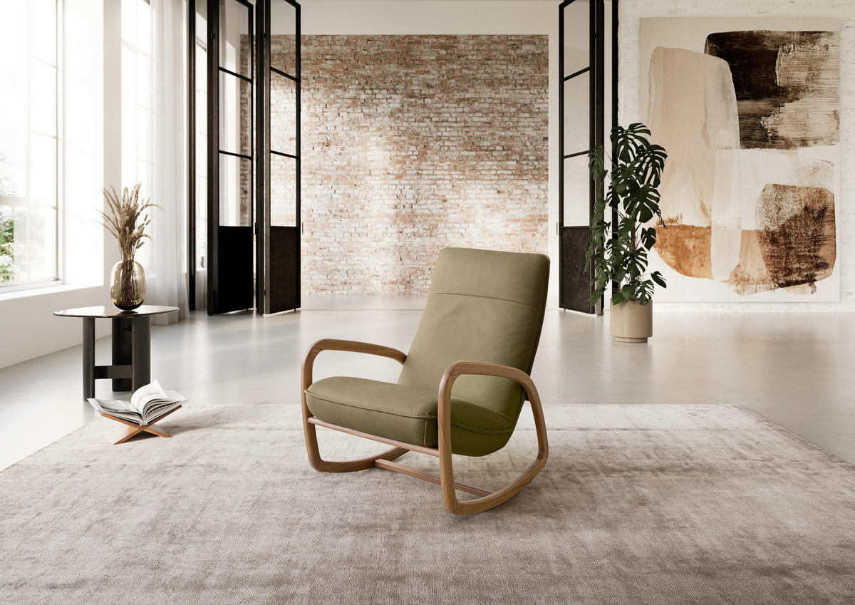 RELAXSESSEL Echtleder    - Dunkelgrün/Beige, KONVENTIONELL, Leder/Holz (70/88-95/95cm) - Koinor