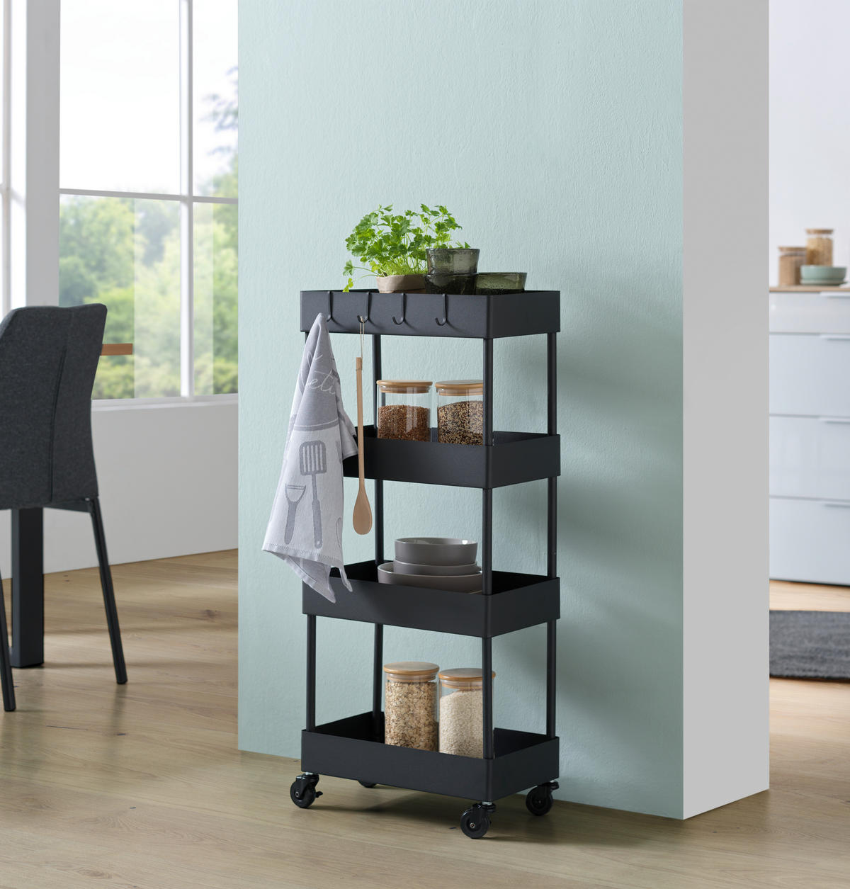 SERVIERWAGEN Schwarz  - Schwarz, MODERN, Metall (40/90/22cm) - PBJ