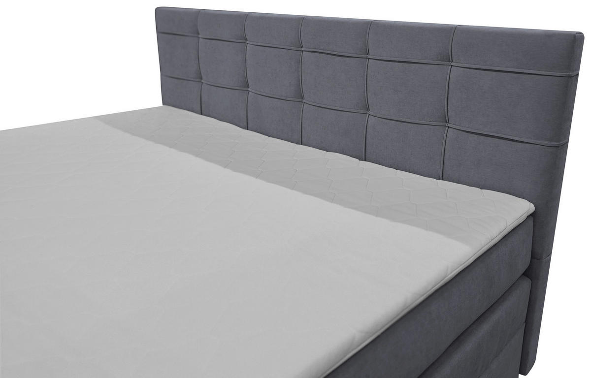 BOXSPRINGBETT 180/200 cm,  in Blaugrau, H3 = fest  - Blaugrau/Schwarz, KONVENTIONELL, Kunststoff/Textil (180/200cm)