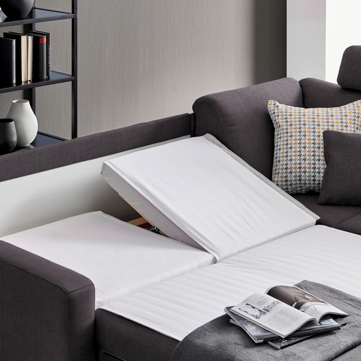 ECKSOFA in Chenille Schieferfarben, Dunkelgrau  227/208 cm  - Schieferfarben/Dunkelgrau, KONVENTIONELL, Textil/Metall (227/208cm) - Sedda