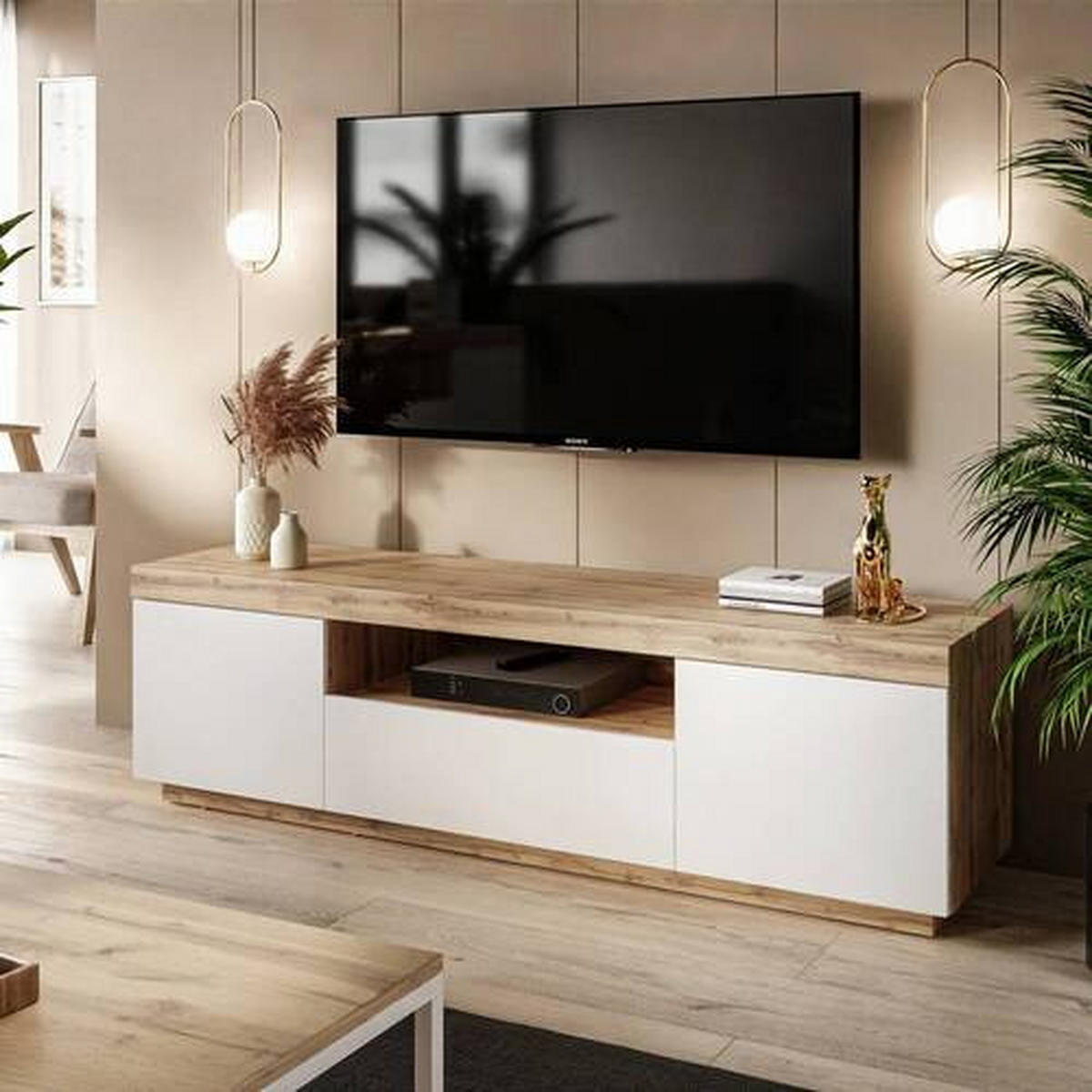 NÍZKA KOMODA, biela, dub wotan, 170/49/42 cm - sivá/biela, Design, kompozitné drevo/plast (170/49/42cm) - MID.YOU