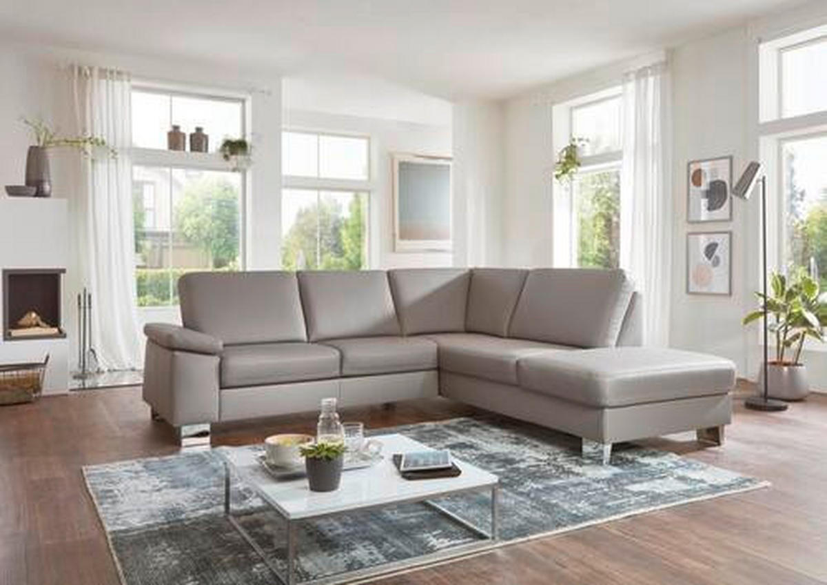 ECKSOFA in Echtleder Hellgrau  248/235 cm  - Beige/Hellgrau, Design, Leder/Metall (248/235cm) - Beldomo Premium