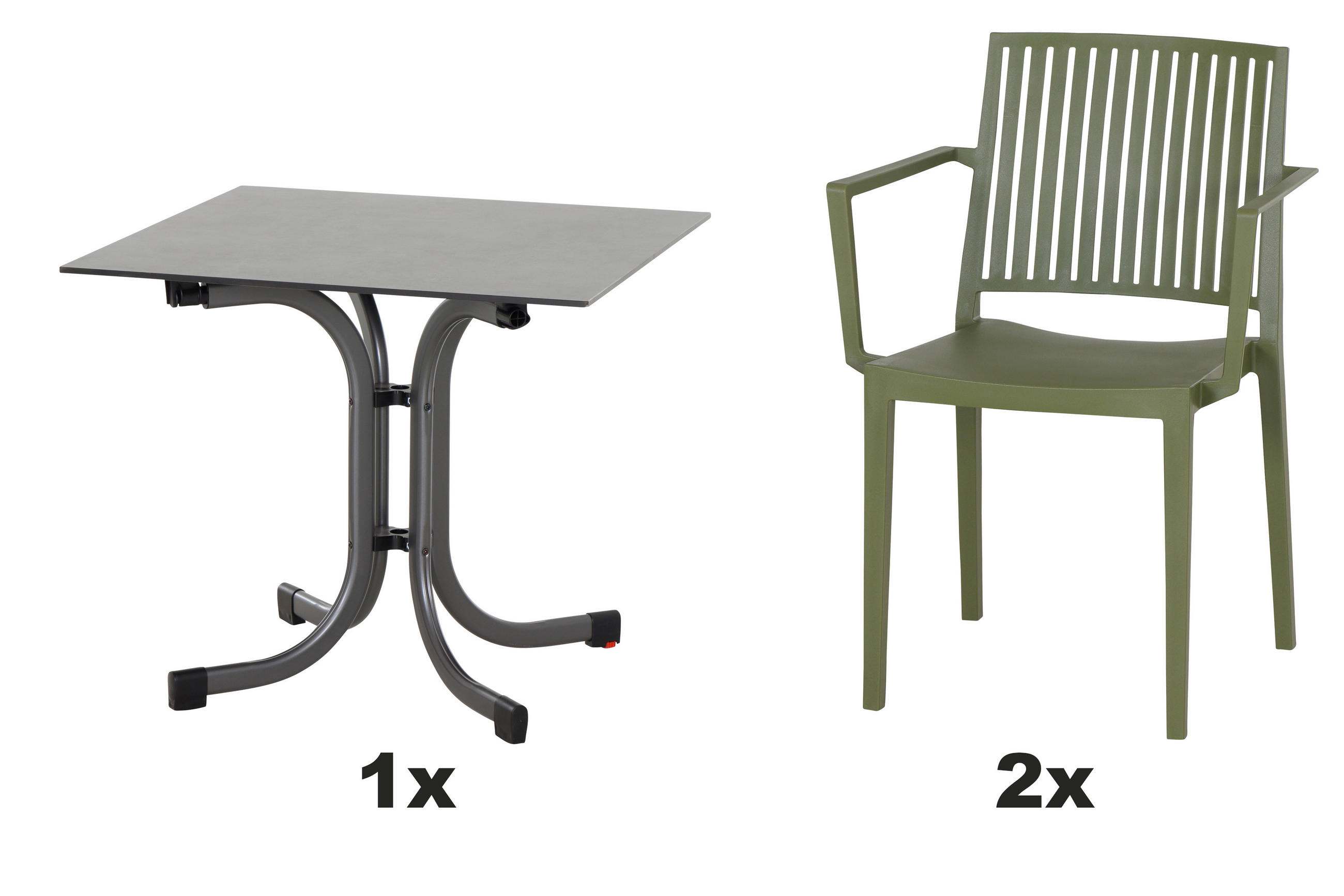 GARTENGARNITUR 3-teilig Stahl  - Anthrazit/Grün, Basics, Kunststoff/Metall (80/80/80cm) - Siena Garden