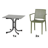 GARTENGARNITUR 3-teilig Stahl 3-teilig  - Anthrazit/Grün, Basics, Kunststoff/Metall (80/80/80cm) - Siena Garden