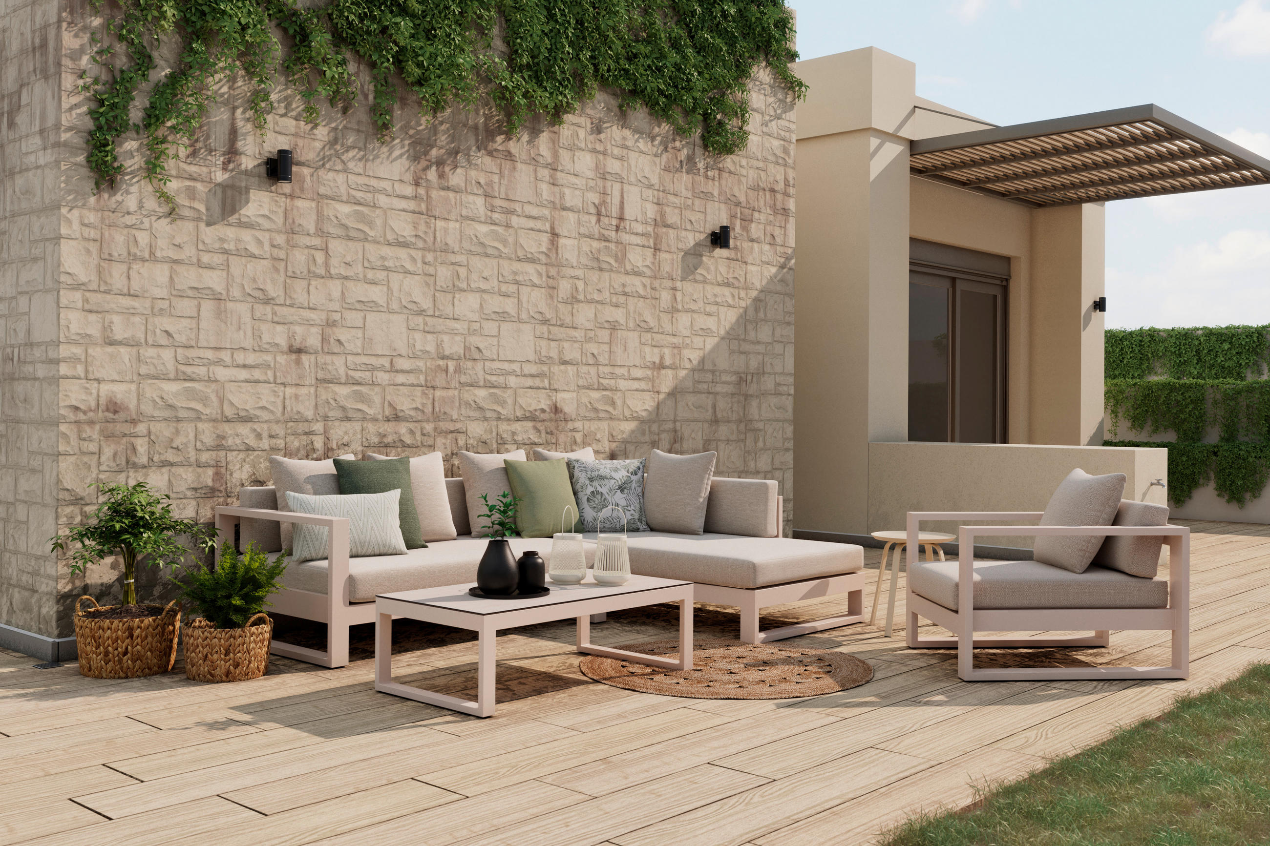 LOUNGE GARNITÚRA 3 részes  248/180 cm   - bézs, Design, Üveg/textil (248/180cm) - Amatio