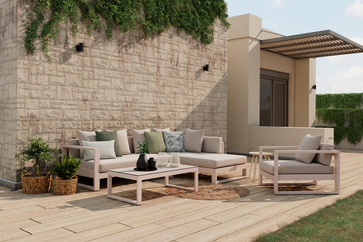 LOUNGE GARNITÚRA 3 részes  248/180 cm   - bézs, Design, Üveg/textil (248/180cm) - Amatio