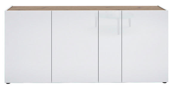 SIDEBOARD 203/92/40 cm  in Eichefarben, Weiß Hochglanz  - Weiß Hochglanz/Eichefarben, Design, Holzwerkstoff/Kunststoff (203/92/40cm) - Xora