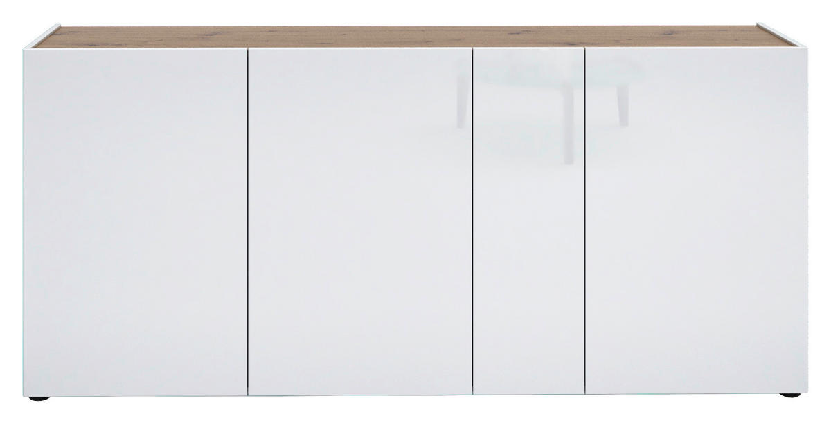 ŠIROKÁ KOMODA, barvy dubu, vysoce lesklá bílá, 203/92/40 cm - barvy dubu/černá, Design, kompozitní dřevo/plast (203/92/40cm) - Xora