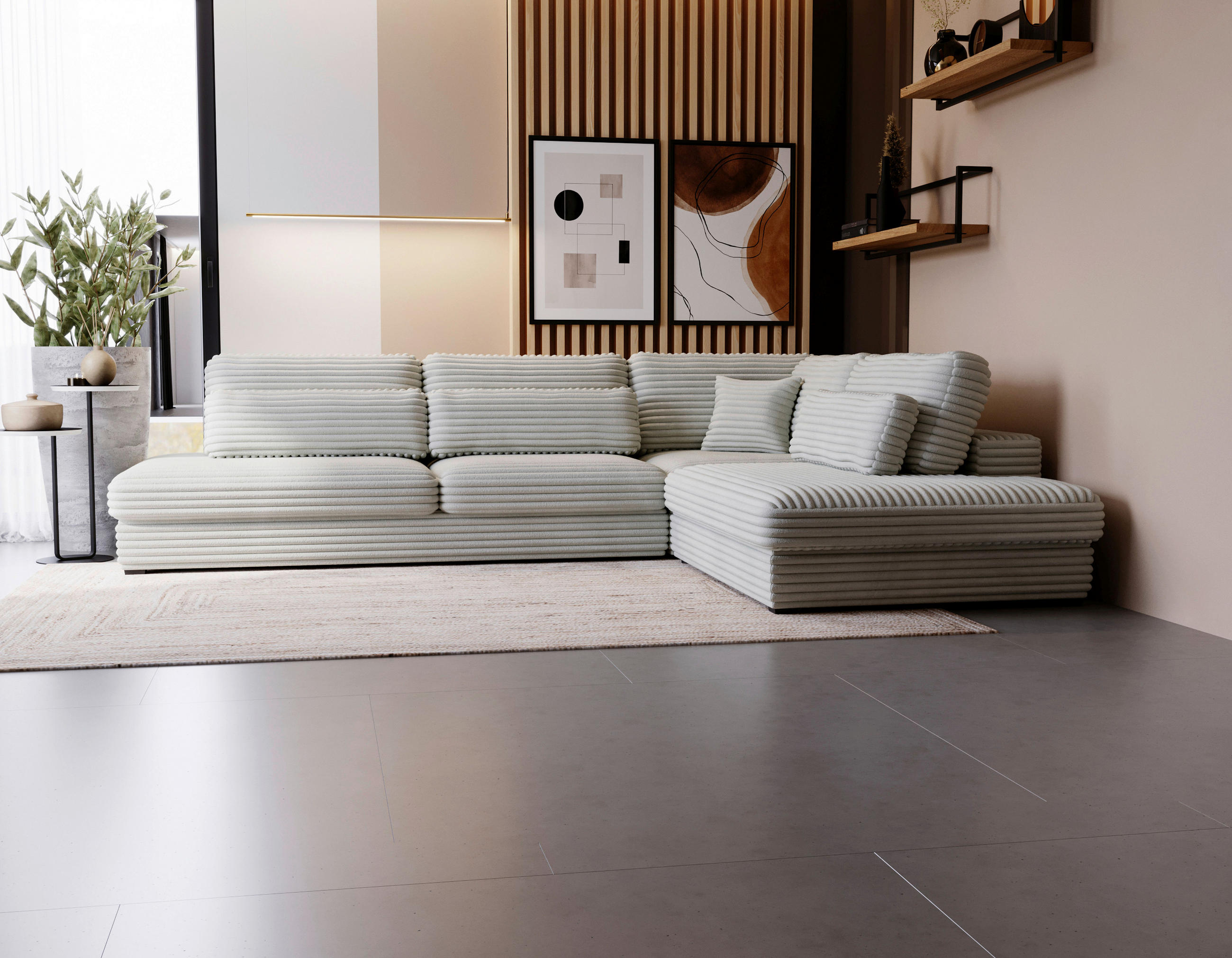 ECKSOFA in Cord, Plüsch Grau  - Schwarz/Grau, Design, Kunststoff/Textil (332/244cm) - Livetastic