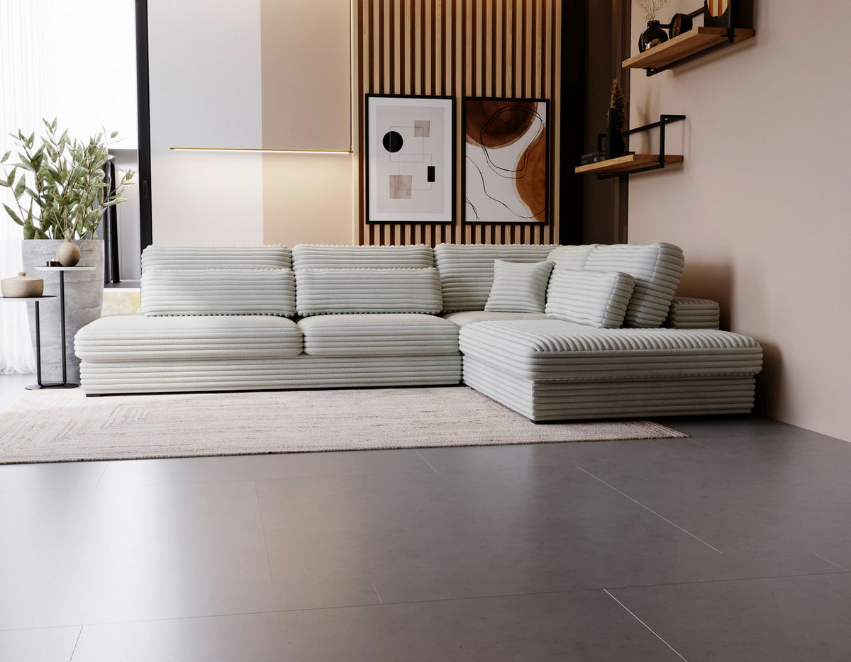 ECKSOFA in Cord, Plüsch Grau  - Schwarz/Grau, Design, Kunststoff/Textil (332/244cm) - Livetastic