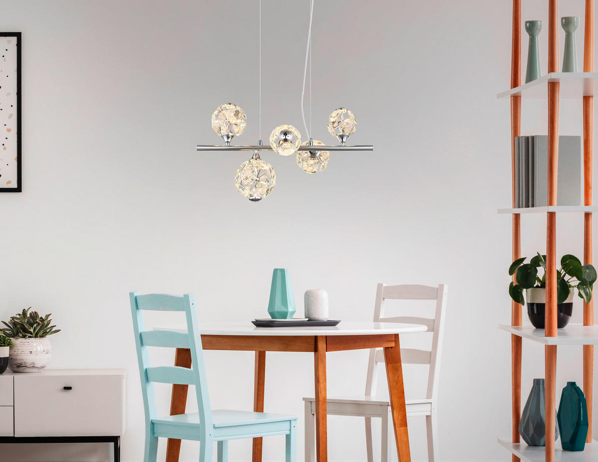 VISEČA LED-SVETILKA  VIRINA //3000 K/230 V/ - barve kroma/prozorno, Konvencionalno, kovina/steklo (50/30/120cm) - Globo