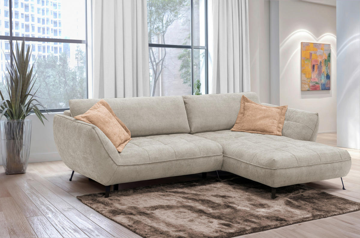 ECKSOFA in Struktur Sandfarben  - Sandfarben/Schwarz, Design, Textil/Metall (282/187cm) - Livetastic