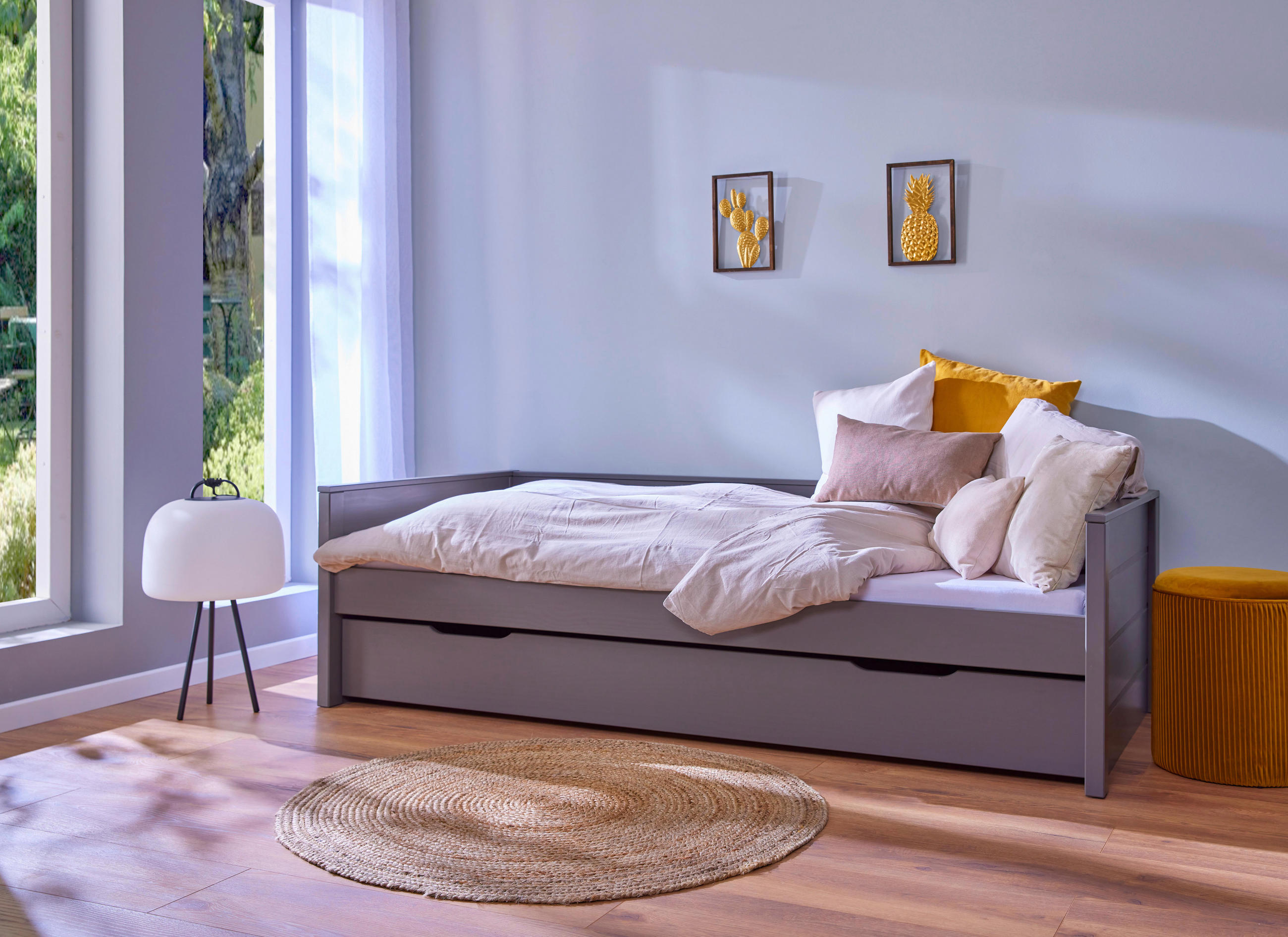 AUSZIEHBETT 90/200 cm  in Grau  - Naturfarben/Grau, KONVENTIONELL, Holz (90/200cm) - MID.YOU