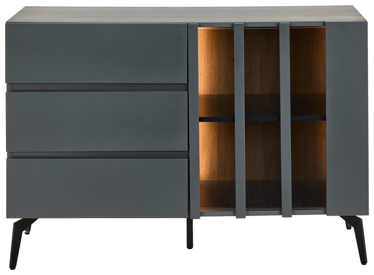 KOMMODE  in 110/76,3/41,5 cm  - Schwarz/Grau, Design, Glas/Holzwerkstoff (110/76,3/41,5cm) - Novel