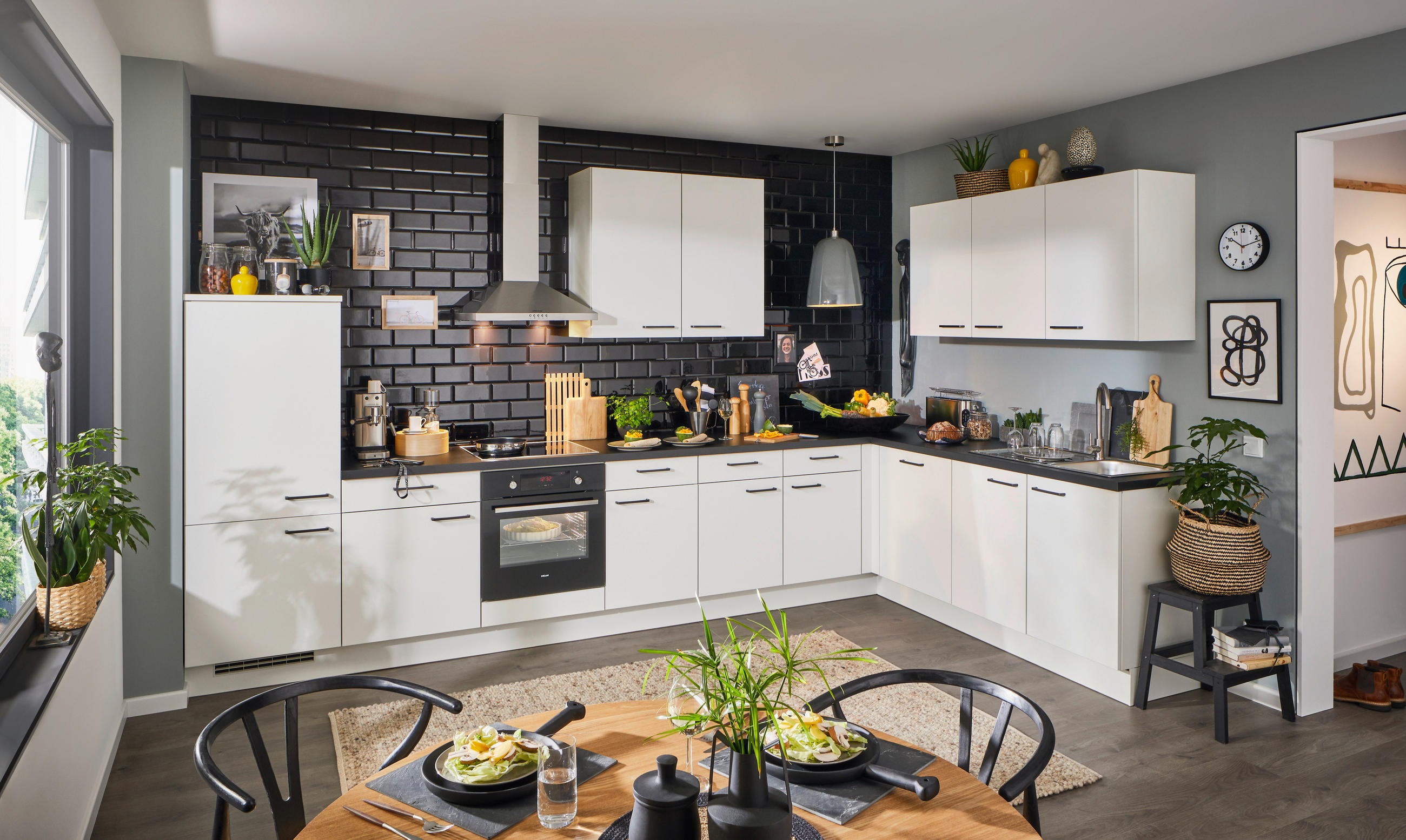 EINBAUKÜCHE 615  - Weiß/Grau, Design, Holzwerkstoff - Celina