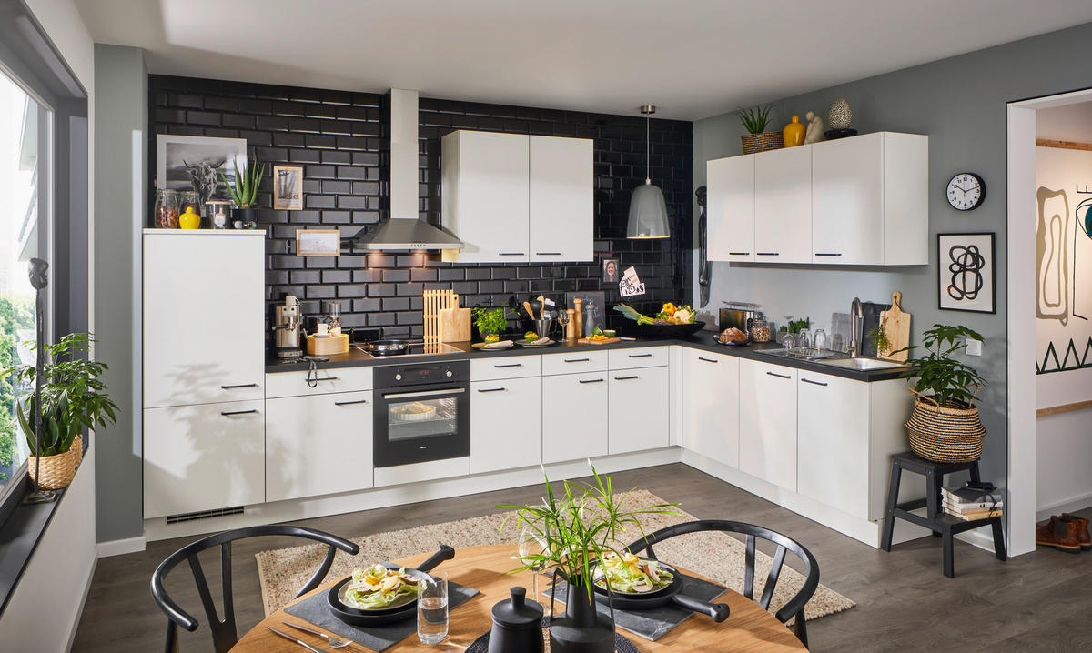 EINBAUKÜCHE 615  - Weiß/Grau, Design, Holzwerkstoff - Celina