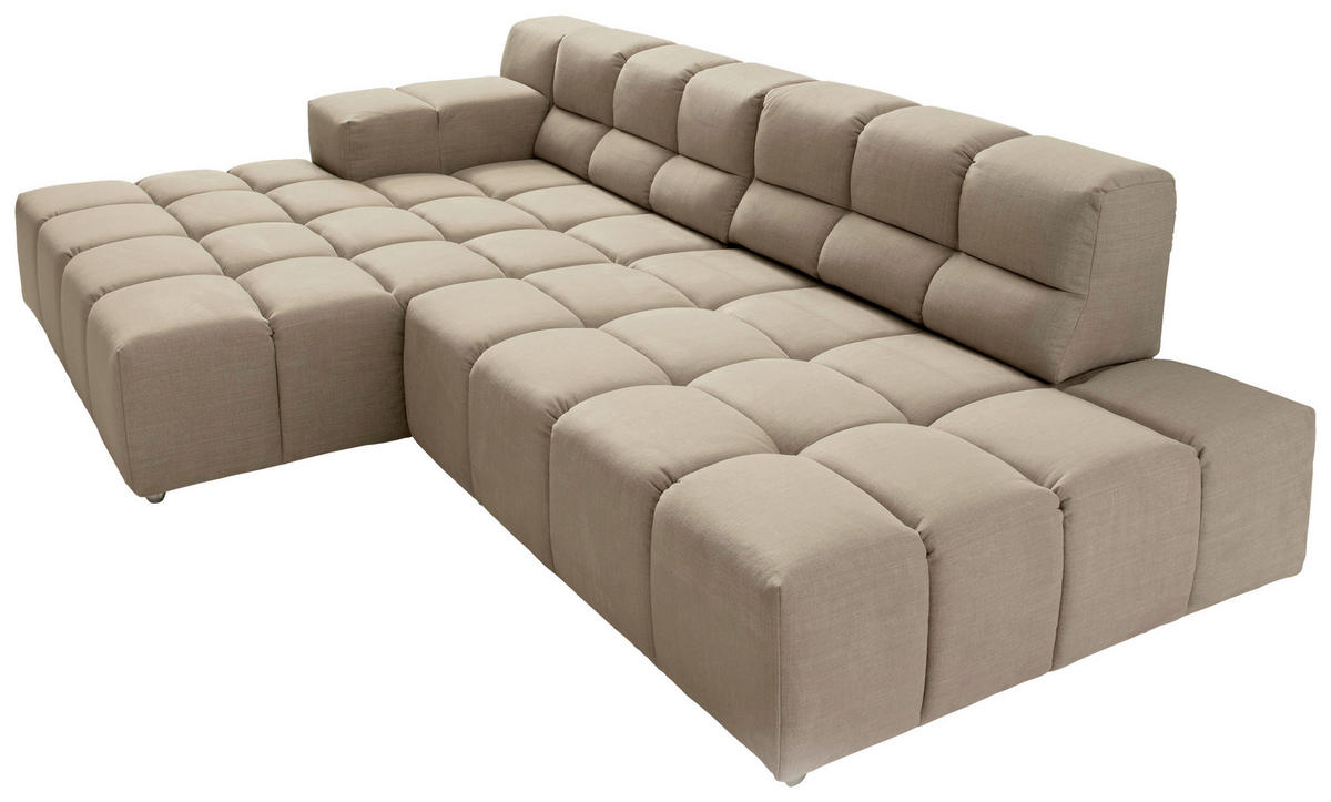 ECKSOFA Beige Flachgewebe, Leinenoptik  - Beige/Schwarz, Design, Textil/Metall (169/286cm) - Designwerk