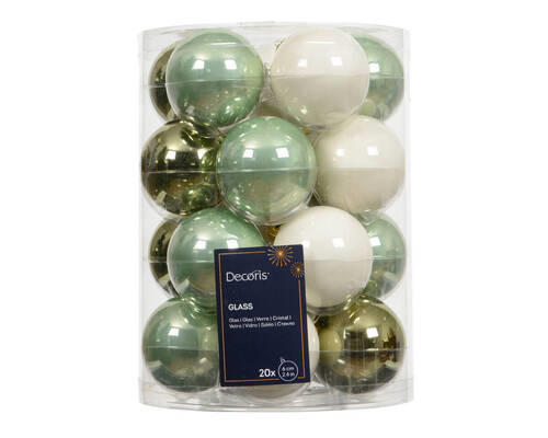 JULGRANSKULOR SET - vit/ljusgrön, Klassisk, glas (6,00cm)