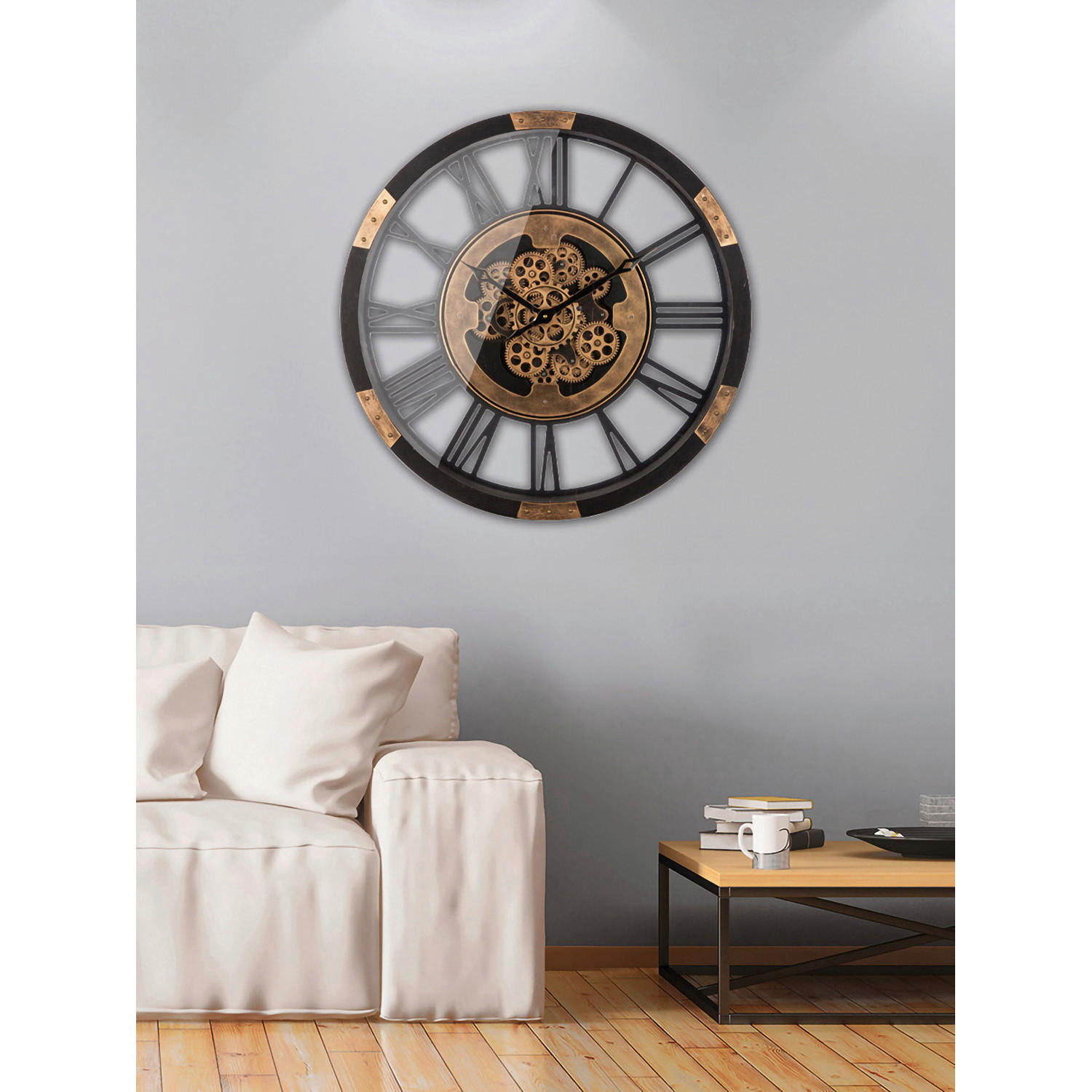 WANDUHR  Schwarz, Goldfarben  - Goldfarben/Schwarz, LIFESTYLE, Holzwerkstoff/Metall (68/8cm)