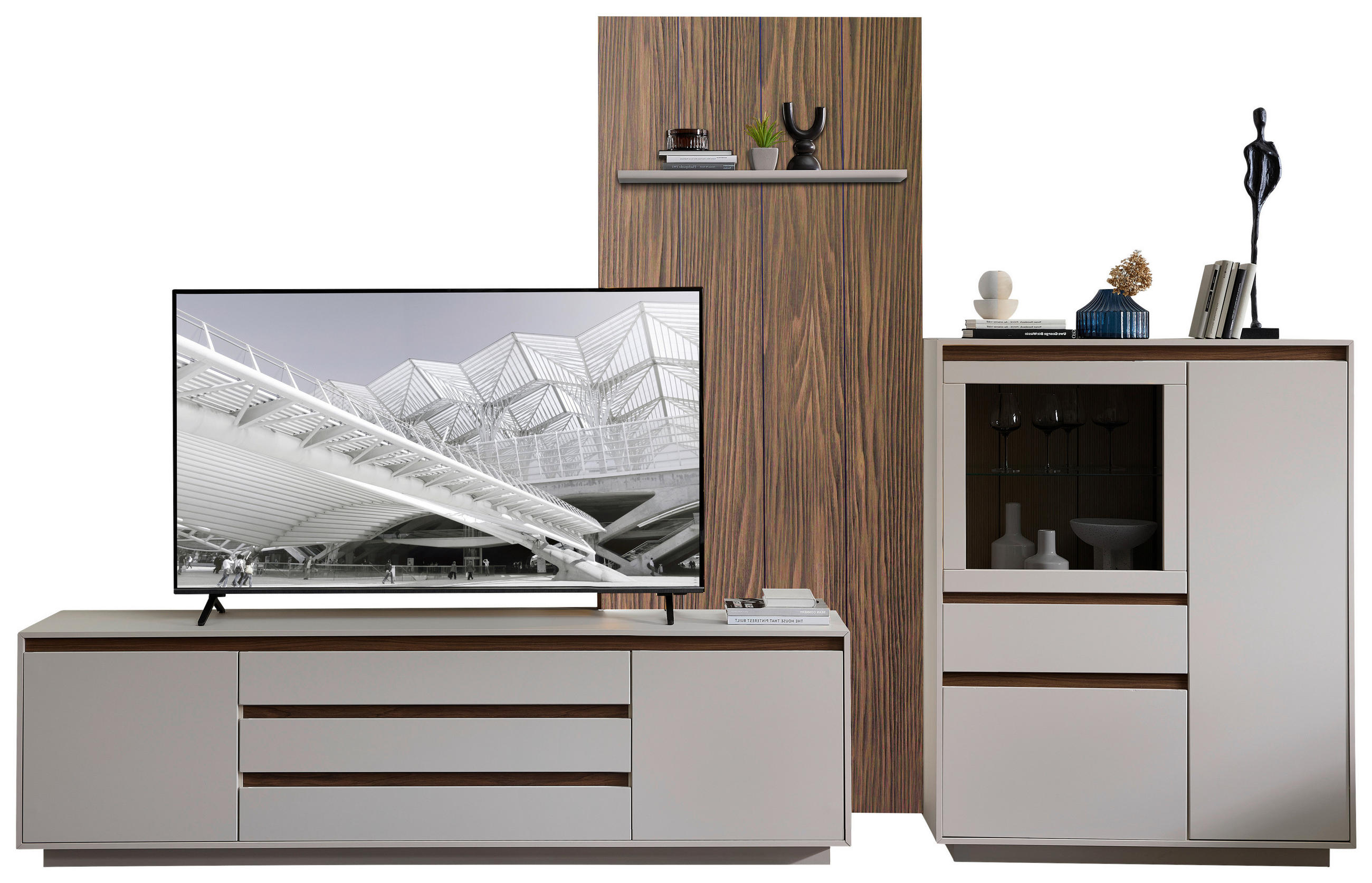WOHNWAND  in Nussbaumfarben, Kaschmir  354/232/45 cm  - Kaschmir/Nussbaumfarben, Design, Glas/Holzwerkstoff (354/232/45cm) - Stylife
