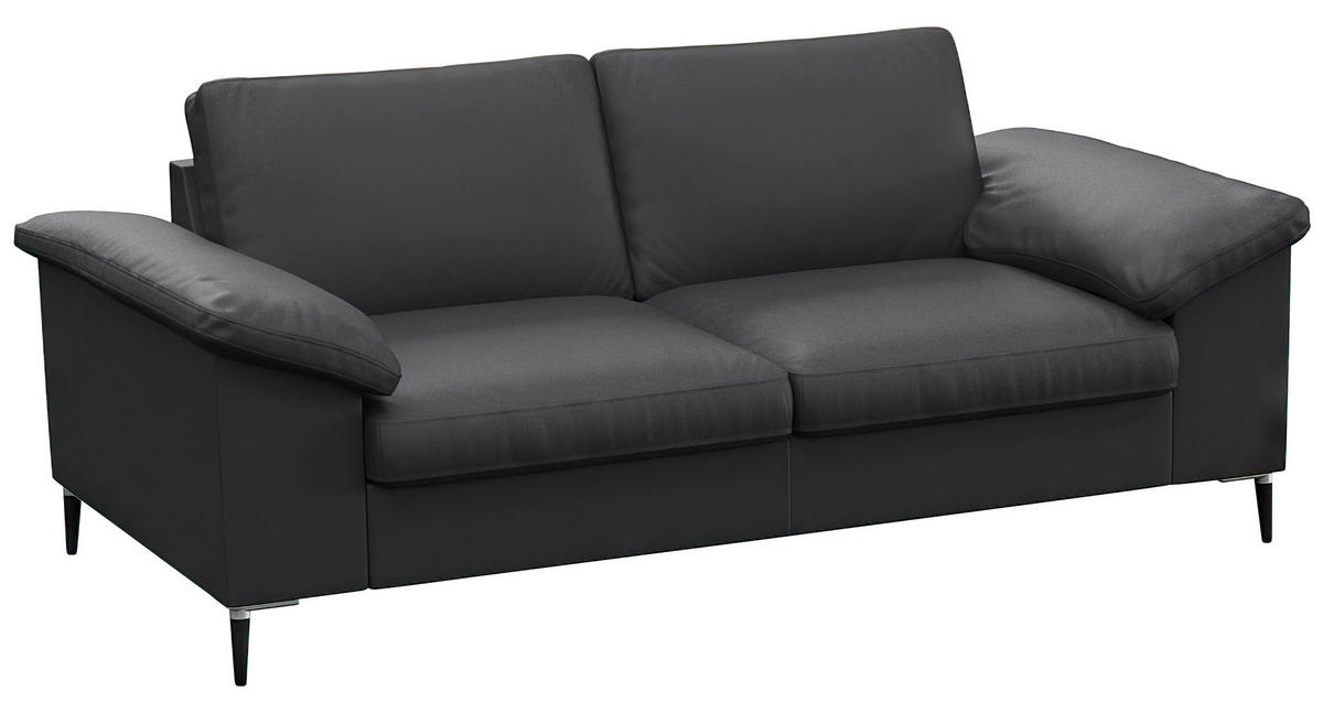 2-SITZER-SOFA Schwarz Echtleder  - Alufarben/Schwarz, Design, Leder/Metall (176/84,5/92cm) - Livetastic