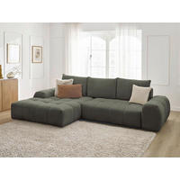 ECKSCHLAFSOFA EVEREST  mit Rücken echt, Armteil links, Armteil rechts Flachgewebe Grün  - Schwarz/Grün, MODERN, Kunststoff/Textil (180/318cm) - Livetastic