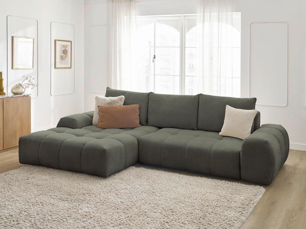 ECKSCHLAFSOFA EVEREST  mit Rücken echt, Armteil links, Armteil rechts Flachgewebe Grün  - Schwarz/Grün, MODERN, Kunststoff/Textil (180/318cm) - Livetastic