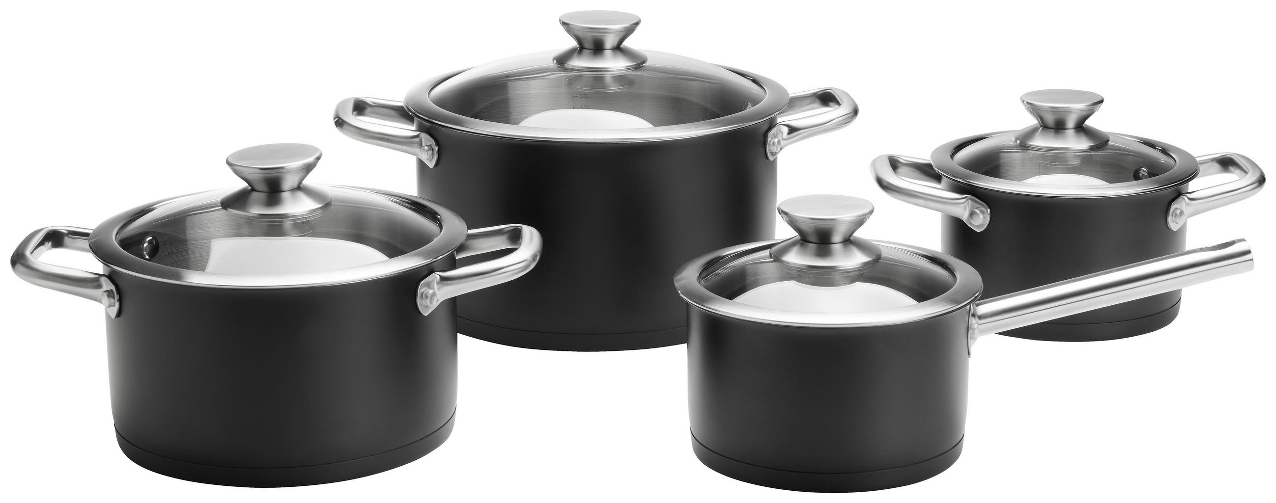 KOCHTOPFSET 4-teilig  - Klar/Schwarz, Basics, Glas/Metall - Homeware Profession.