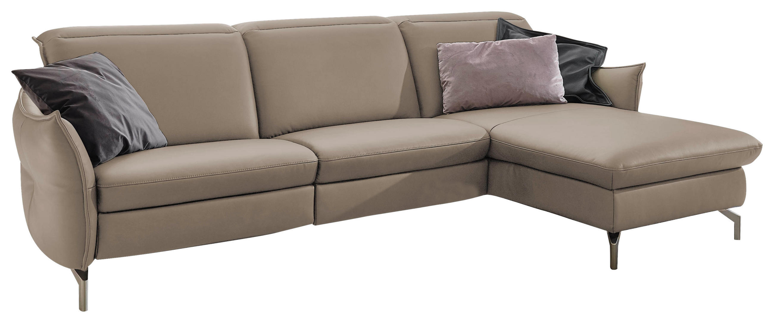 ECKSOFA Hellgrau Lederlook (vegan)  - Hellgrau/Nickelfarben, MODERN, Textil/Metall (233/179cm) - Livetastic