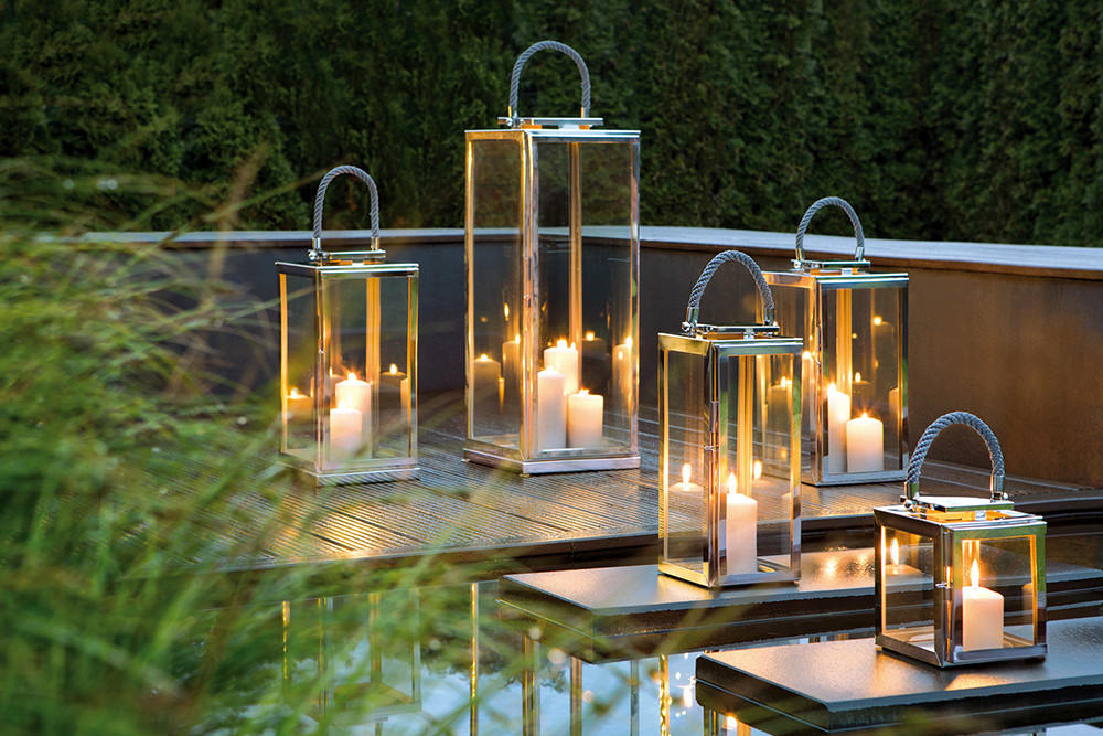 WINDLICHT  - Silberfarben, Basics, Glas/Metall (30/58/30cm) - Fink