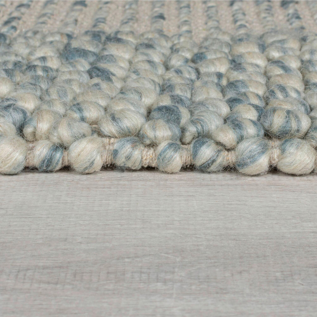 HANDWEBTEPPICH 200/290 cm BOBBLE WOOL BORDER Blau  - Blau, KONVENTIONELL, Textil (200/290cm) - Xora