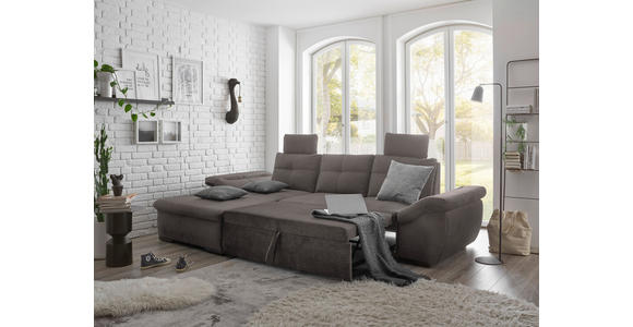 ECKSOFA Graubraun Mikrovelours  - Graubraun/Schwarz, KONVENTIONELL, Kunststoff/Textil (170/275cm) - Carryhome