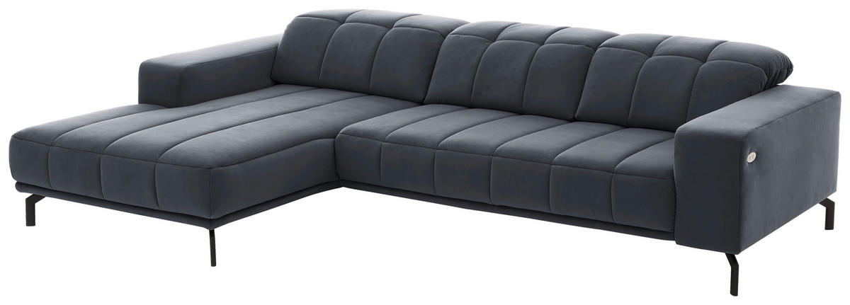 ECKSOFA in Velours Blaugrau  - Blaugrau/Schwarz, Design, Textil/Metall (195/293cm) - Beldomo Style