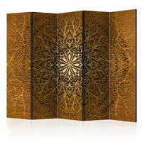 PARAVENT mit 5  Flügel - Goldfarben/Braun, Basics, Holz/Textil (225/172/3cm) - artgeist