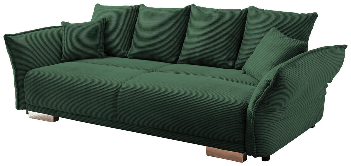 BIGSOFA in Cord Dunkelgrün  - Chromfarben/Dunkelgrün, Modern, Kunststoff/Textil (242/71/90/131cm) - Livetastic