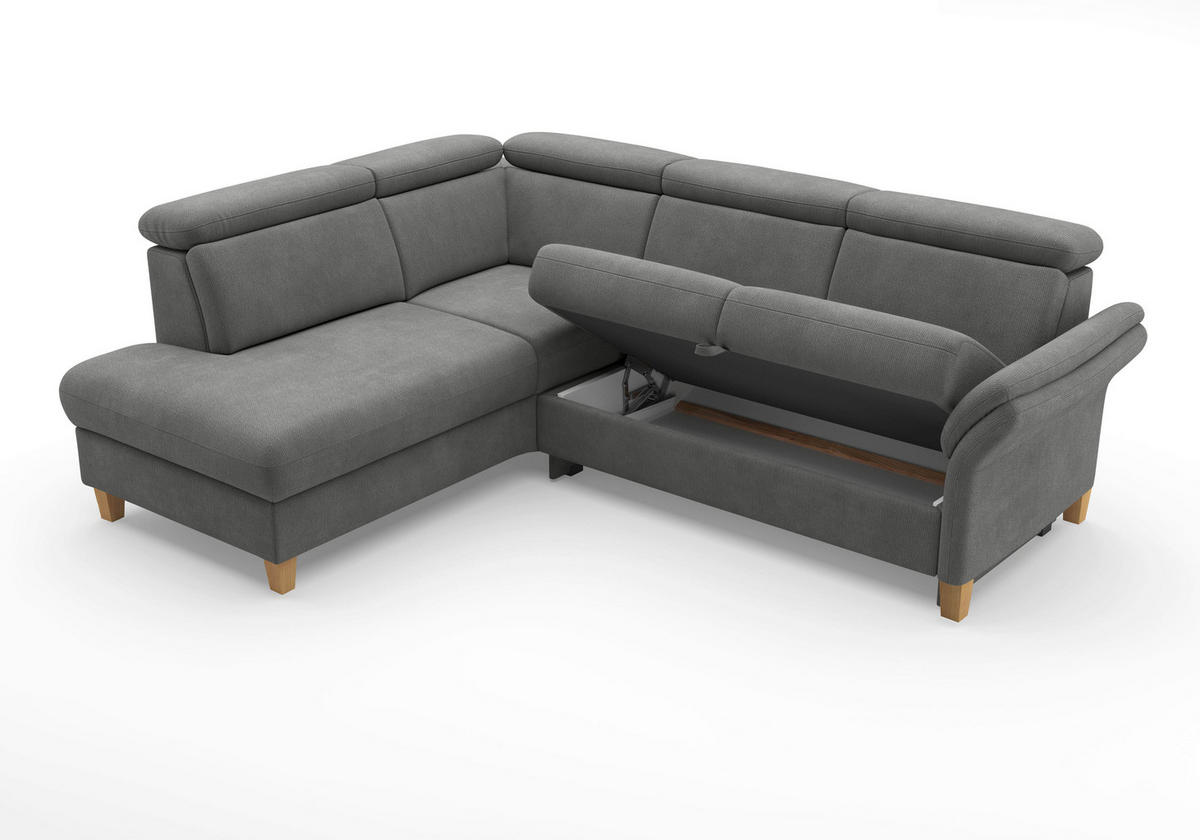ECKSOFA Flachgewebe Grau  - Eichefarben/Grau, Konventionell, Holz/Textil (193/247cm) - Sit & More