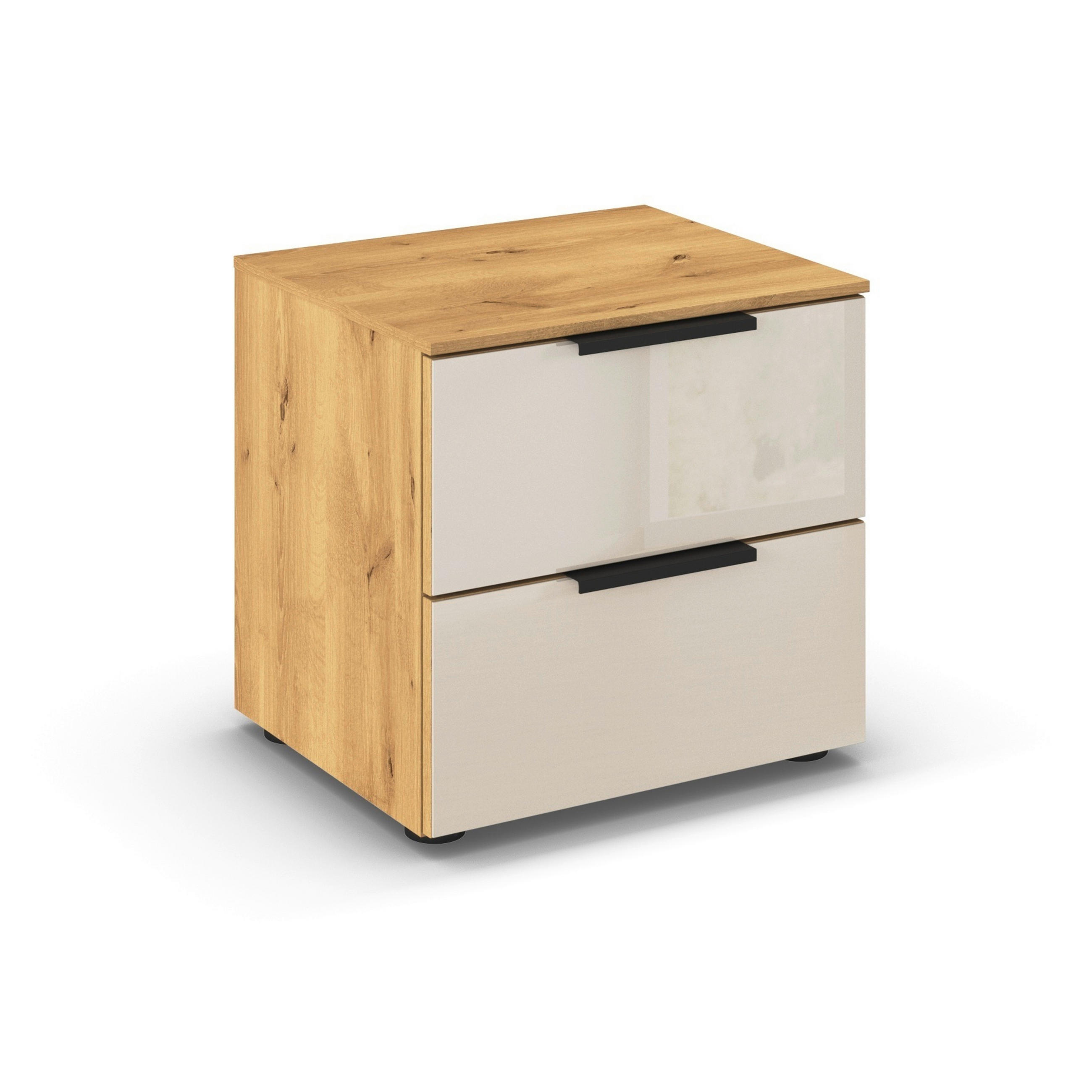 NACHTSCHRANK 50/48/42 cm, Eichefarben, Champagner,  - Champagner/Eichefarben, Design, Glas/Holzwerkstoff (50/48/42cm) - Novel