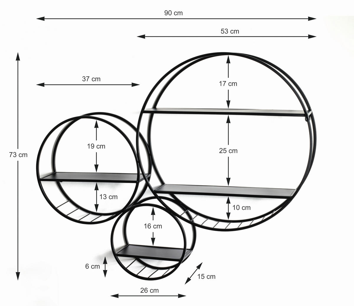 NÁSTENNÝ REGÁL, čierna - čierna, Modern, kov (90/73/15cm)