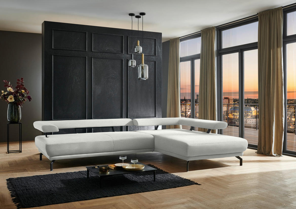 ECKSOFA in Chenille Ecru  - Ecru/Schwarz, Design, Textil/Metall (305/224cm) - Dieter Knoll