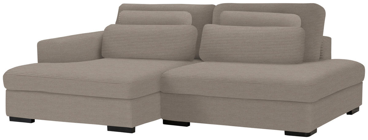 ECKSOFA in Cord, Velours Taupe  - Taupe/Schwarz, Design, Kunststoff/Textil (158/223cm) - Lomoco