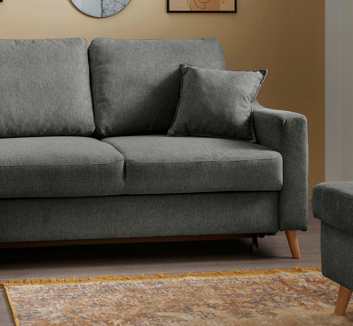 ECKSOFA in Struktur Anthrazit  - Anthrazit/Naturfarben, Konventionell, Holz/Textil (200/230cm) - P & B