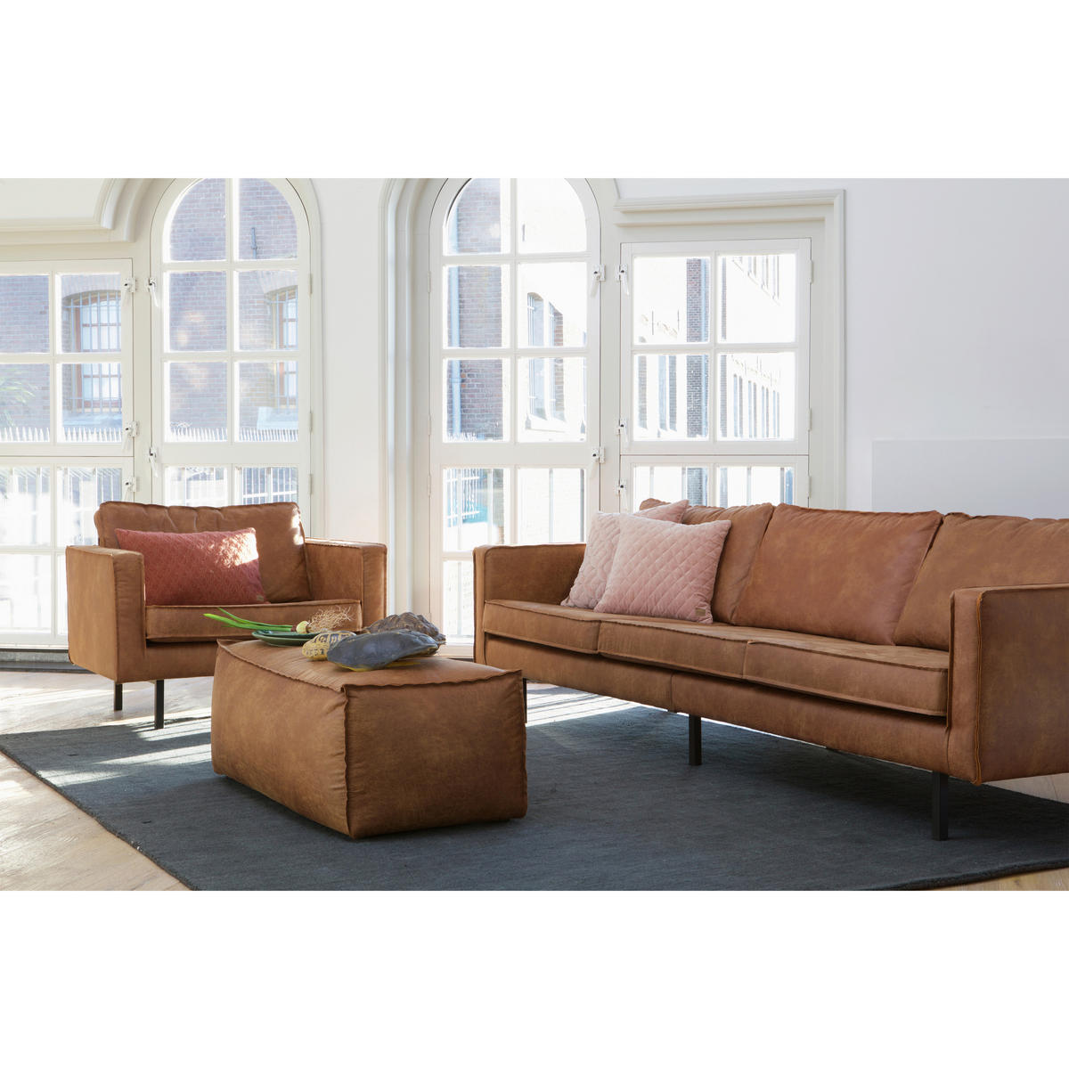 HOCKER in Leder Cognac  - Cognac, Design, Leder (120/43/60cm) - Livetastic