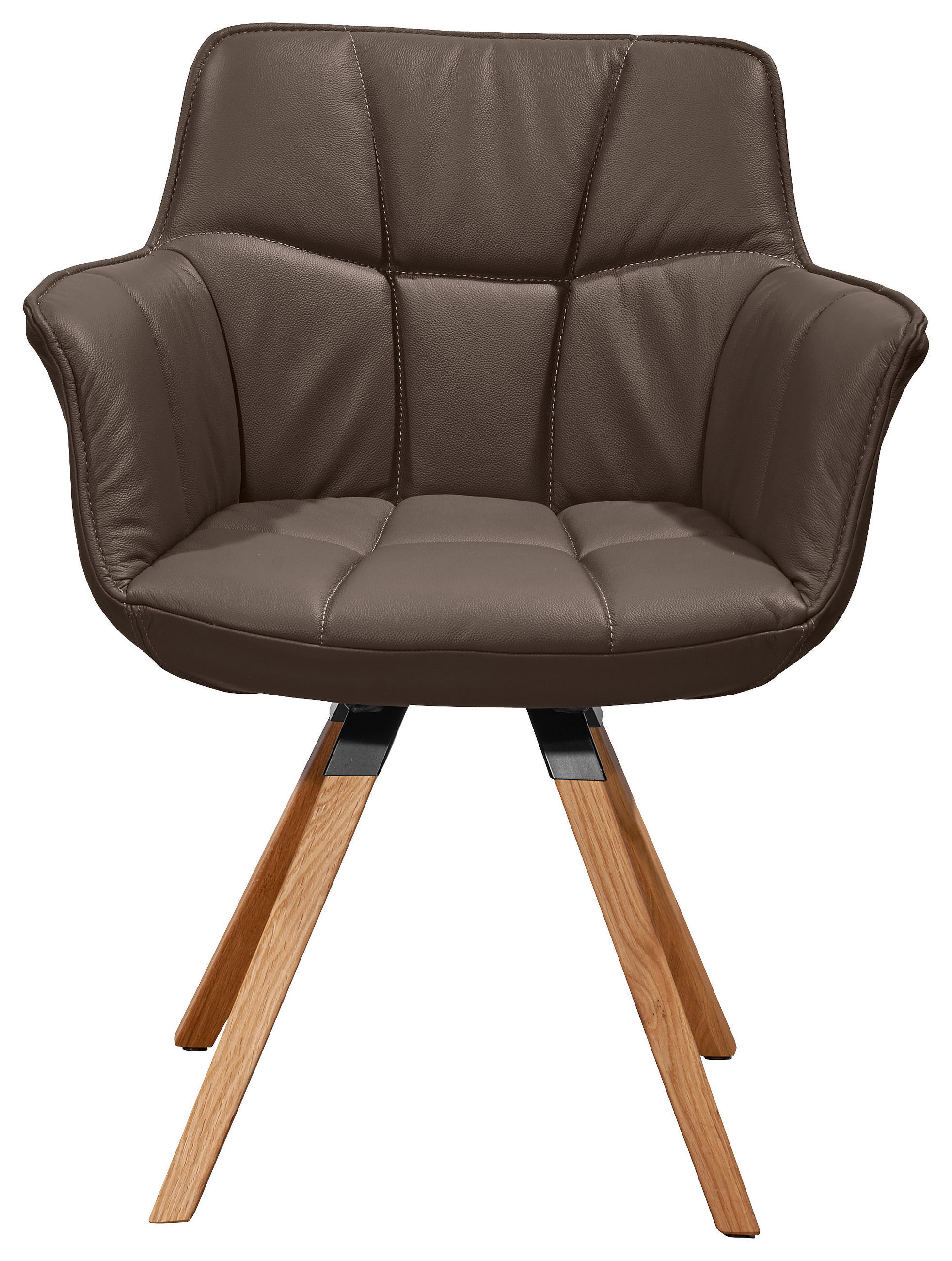 ARMLEHNSTUHL in Echtleder pigmentiert - Eichefarben/Dunkelbraun, Design, Leder/Holz (67/82/60cm) - Musterring