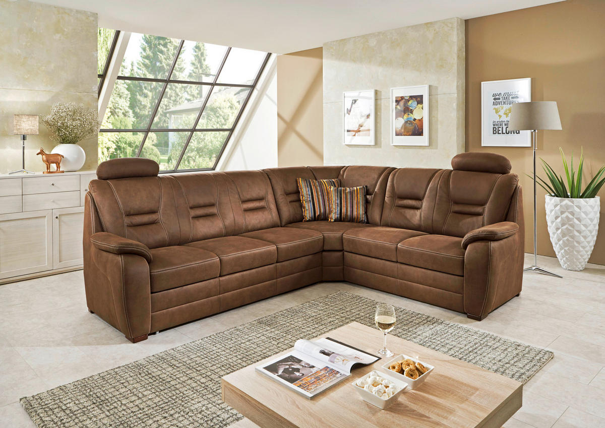 SAROKKANAPÉ textil barna, szürke  - bézs/barna, Konventionell, textil/fa (286/234cm) - Beldomo Comfort