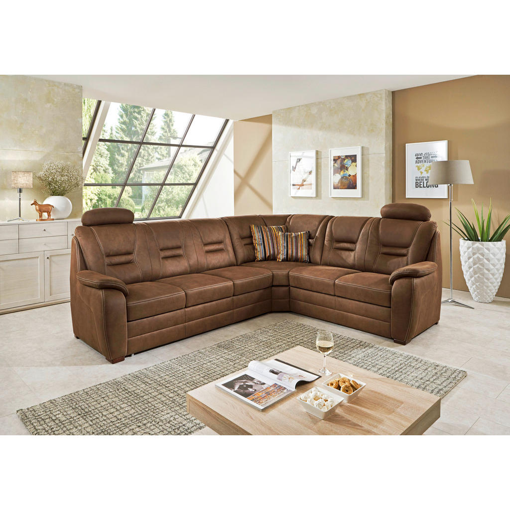 Thumbnail - Beldomo Comfort Ecksofa, Braun, Grau, Textil, Uni, 5-6-Sitzer, L-Form, 286x234 cm, Goldenes M, Typenauswahl, Bettkasten ...